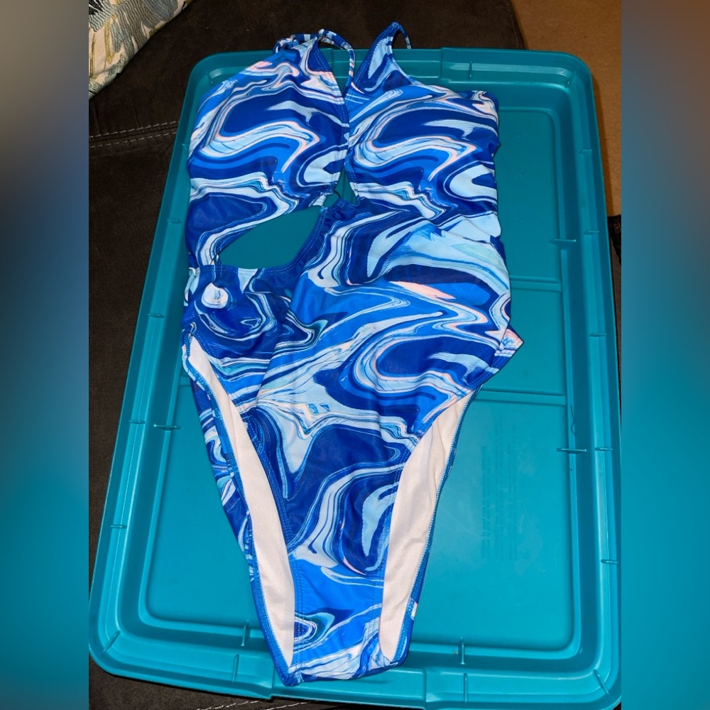 Blue Swirl Brand New SHEIN One Piece Swimsuit SIZE XL